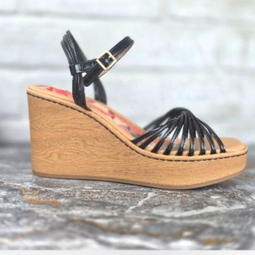 b.o.c. Catalina Black Strappy Platform Comfort Wedge Sandals Heels Shoes Sz 8 M